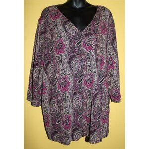 Laura Ashley Woman 3x V Neck Purple Paisley 3/4 Sleeve Blouse Acetate Blend